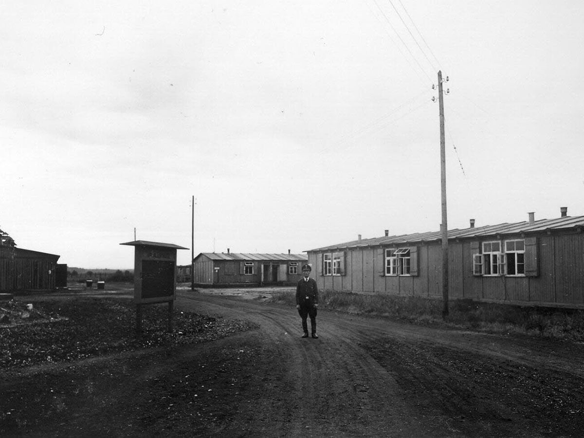 View of the barracks in the Buschweg forced labor camp in Cologne-Flittard View of the barracks in the Buschweg forced labor camp in Cologne-Flittard